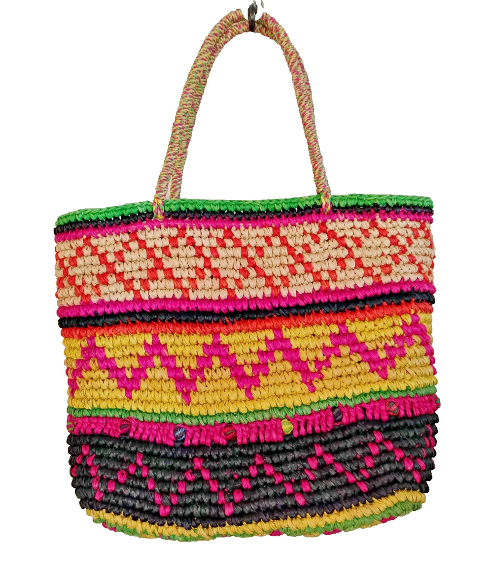 Sensi Studio Handwoven Beach Tote Rainbow Stripe Market Bag Boho Resort